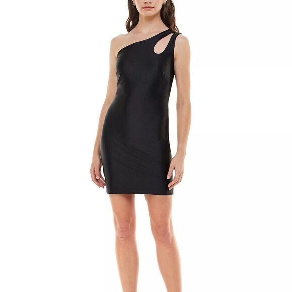 JR430 Speechless Black One-Shoulder Satin Body-Con Minidress Size M - Picture 1 of 2